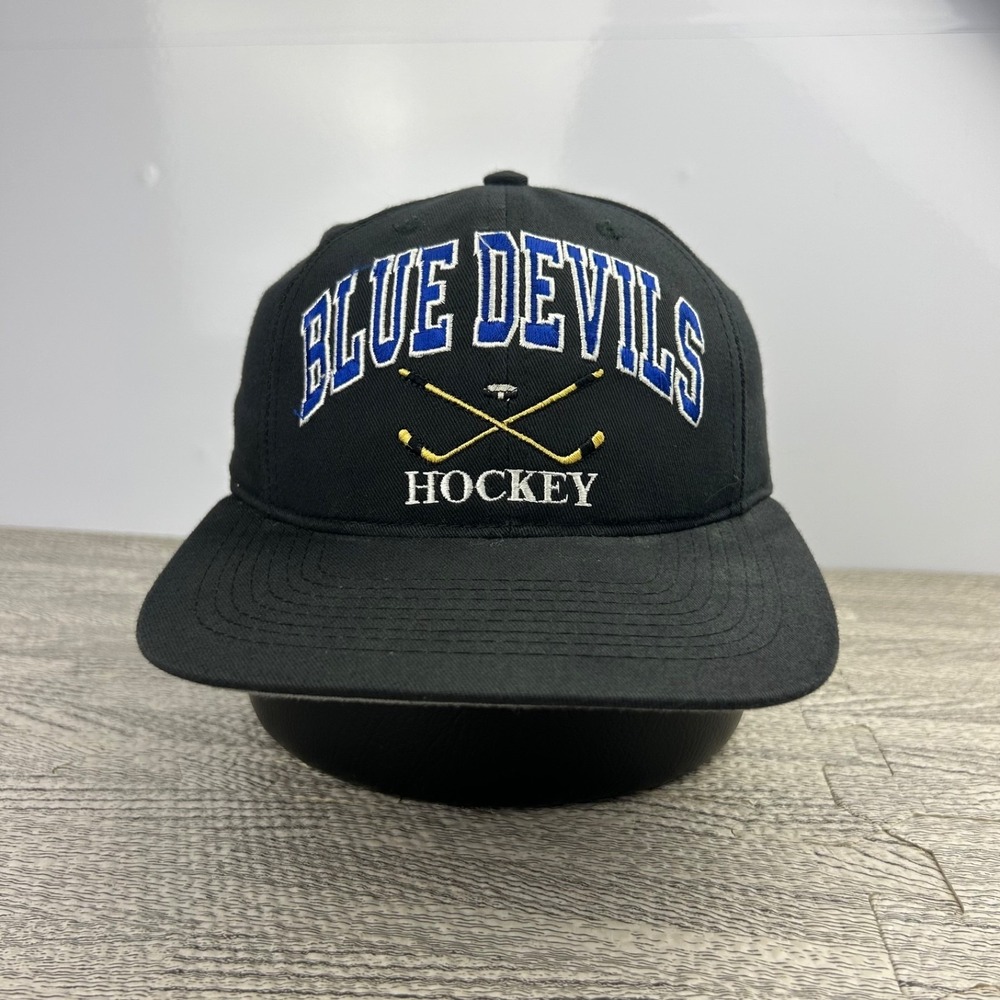 Vintage 90s Blue Devils Hockey Hat Cap Strap Back Adjustable Black Easton Adult‎